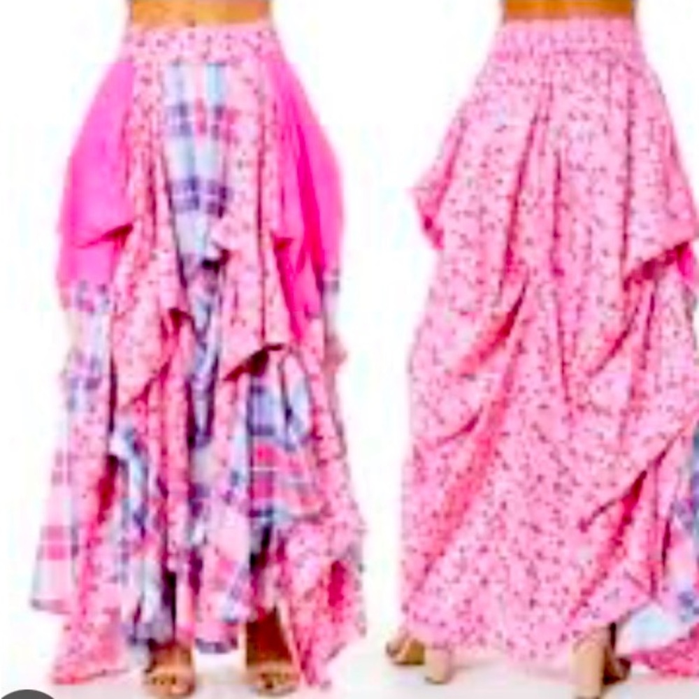 TOV HOLY PINK PLAID/PRINT MAXI SKIRT